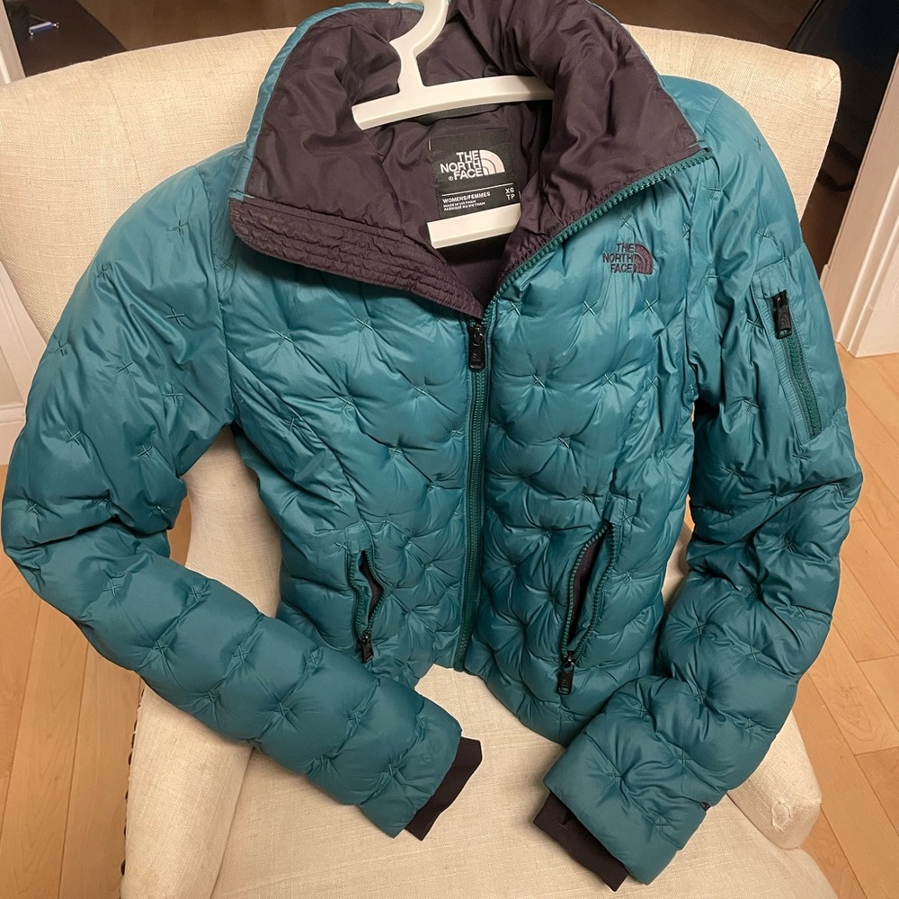 The North Face Teal Puff Quilted Jacket with Dark Gray Lining